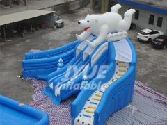 Outdoor Portable Adult Kids Polar Bear And Snow Man Inflatable Mobile Water Park On Land