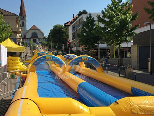 Orange Color Inflatable Slip And Slide The City Largest Inflatable Water City Slide For Sale