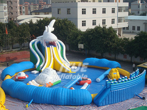 Giant Shark Kids N Adults Backyard Inflatable Water Park On Land