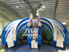 Double Lane Shark Kid Pools With Slides Inflatable Water Slide