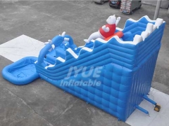 Outdor Summer Cool PVC Polar Bear InflatableWater Slide With Two Swimming Pool