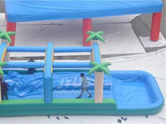 Commercial Giant Grade Jungle Theme Tree Blue Amusement Slide Inflatable Water Slides With Pool