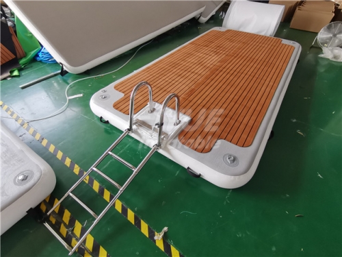 Drop Stitch PVC Teak Foam Inflatable Swim Platform Floating Dock With Ladder