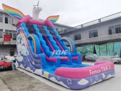 Double way slide commercial unicorn huge inflatable water slide