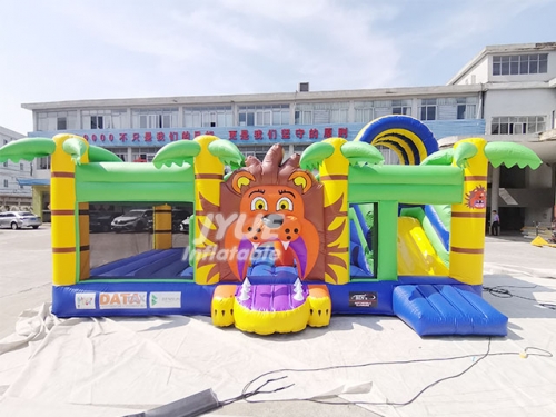 Cheap kids slide bounce house Lion inflatable playland combo