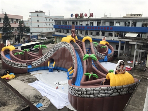 Commercial water play equipment mobile land inflatable ground water park with large pool slide for adults