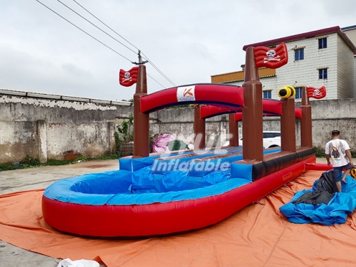 Pirate Ship Theme Dual Lane Inflatable Slip n Slide Water Slide with Blower