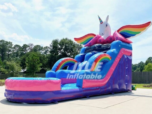 Double way slide commercial unicorn huge inflatable water slide