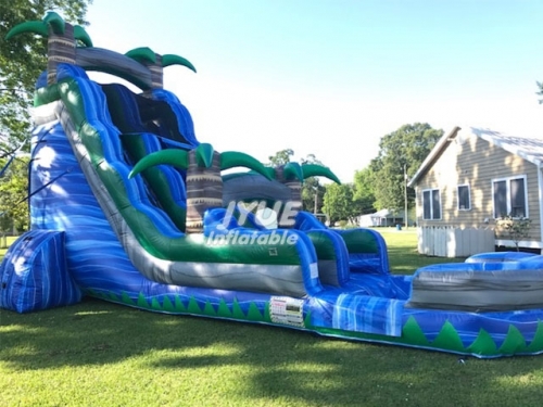 Commercial Use Durable PVC Tarpaulin Inflatable Tropical Palm Tree Water Splash Slide With Pool