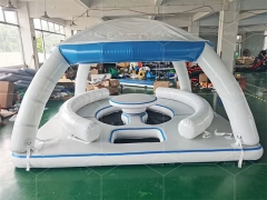 Inflatable Aqua Bana Floating Lily Pad Lake Float Lounger Dock Platform with Tent Shades