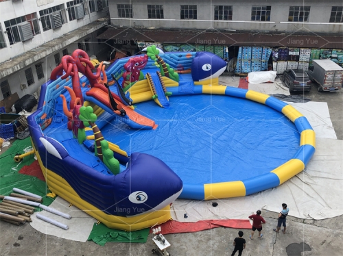 Blow Up Water Playground Fun Shark Inflatable Backyard Water Slide And Pool