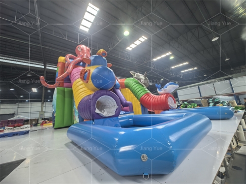 Marble Octopus Inflatable Slide Double lane Inflatable Water Slide with Pool Slide for Party Business