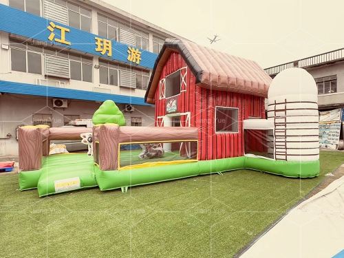 Commercial Outdoor Cow House Inflatable Jumping Castle With Slide For Kids