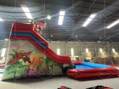 Dinosaur Inflatable Slide Customized Double lane Water Slide with Pool