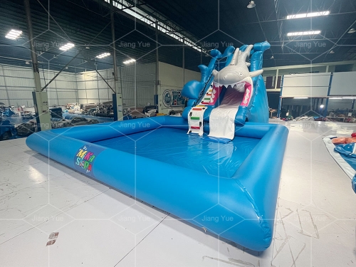 Popular Shark Shape Inflatable Water Slide Children's Outdoor Shape Water Slide with Swimming Pool Customized for Sale