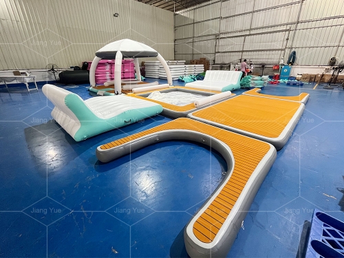 Custom Summer Relaxing Tent Inflatable Sofa Lake Lounger Floating Cabanas Floating Dock Platform Aqua Party Bana for Sale